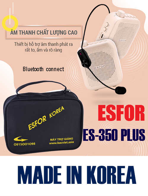Máy trợ giảng Không dây ESFOR ES-350 Plus Hàn Quốc, Loa Bluetooth ES350 Plus 3 kênh song song 2 Mic