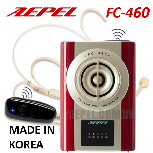 Máy trợ giảng AEPEL FC-460 Micro không dây cài áo 2.4G, FC460 Mic hạt gạo màu da, Loa 32W-40W